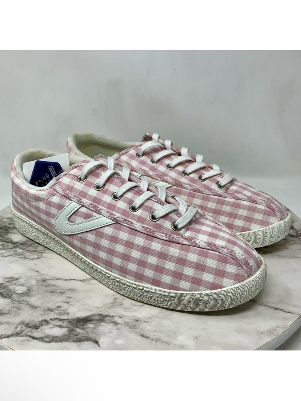 Tretorn Nylite Plus Lace Up Pink Gingham Sneakers 11 Retro Classic Preppy Casual